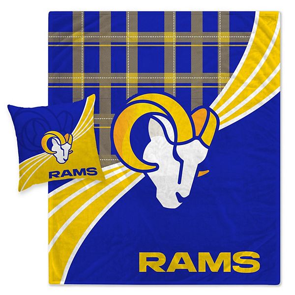 Los Angeles Rams Plaid Wave Flannel Fleece Blanket & Pillow Combo Set