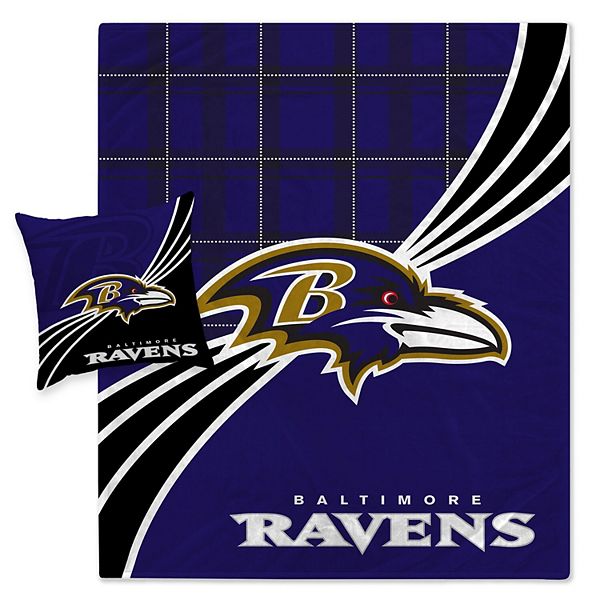 Baltimore Ravens Plaid Wave Flannel Fleece Blanket & Pillow Combo Set