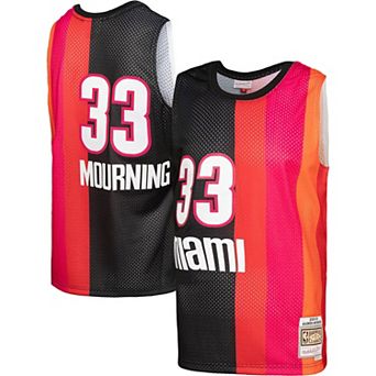 Men's Mitchell & Ness Alonzo Mourning Black/Red Miami Heat Hardwood Classics 2005-06 Split Swingman Jersey