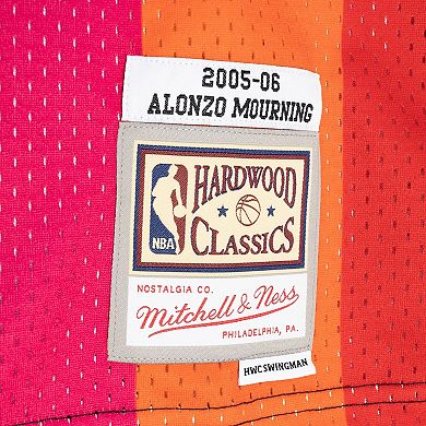 Men's Mitchell & Ness Alonzo Mourning Black/Red Miami Heat Hardwood Classics 2005-06 Split Swingman Jersey