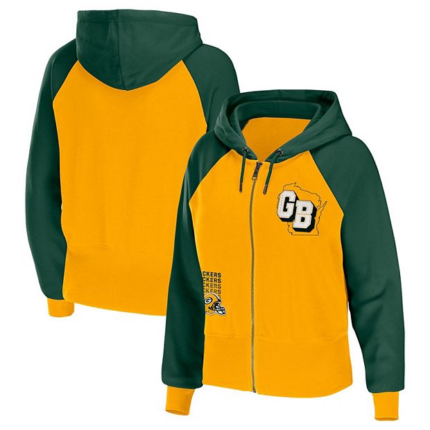 Women's WEAR by Erin Andrews Gold Green Bay Packers Colorblock Full-Zip  Hoodie