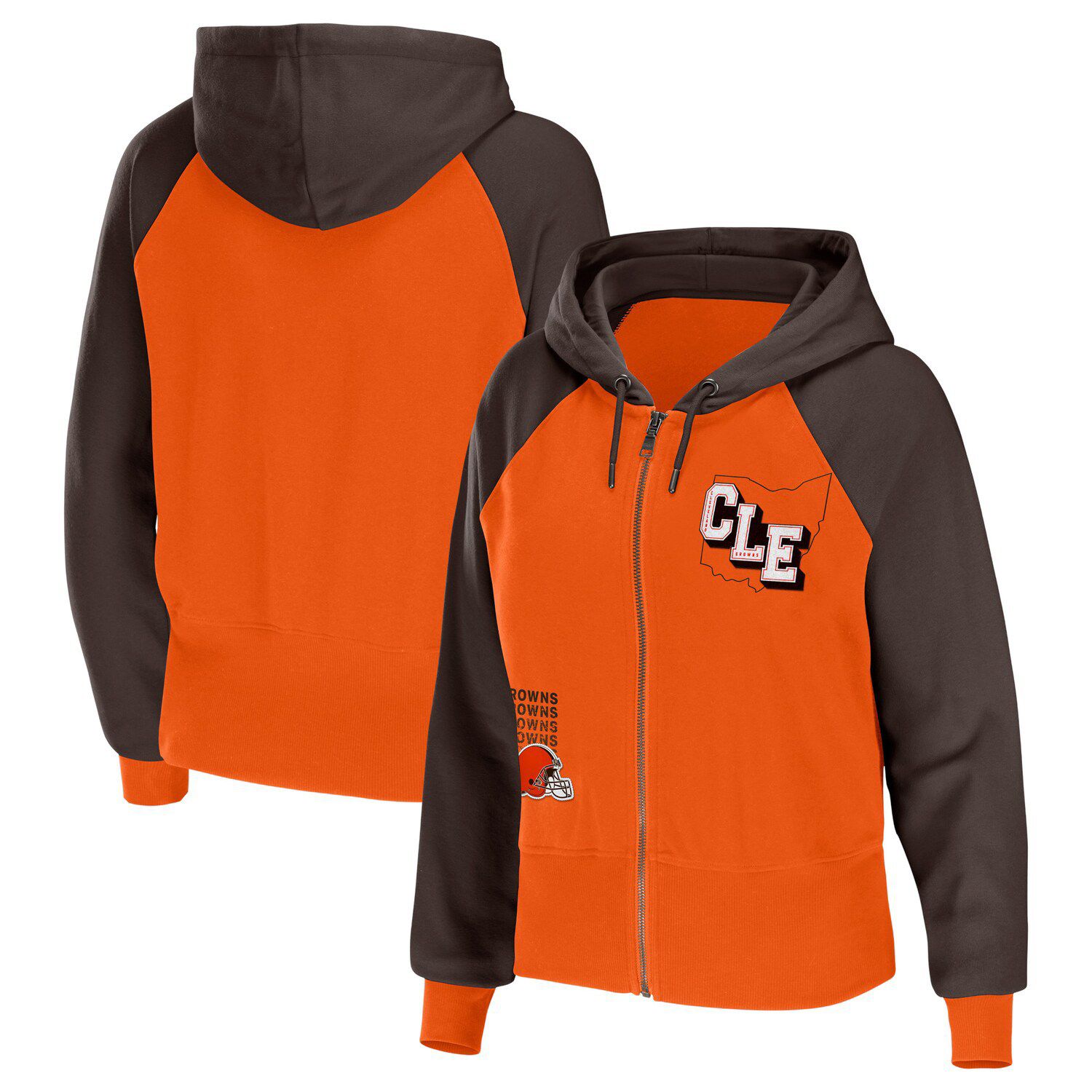 Men's New Era Orange Cleveland Browns Throwback Colorblocked Pullover Hoodie Size: Small