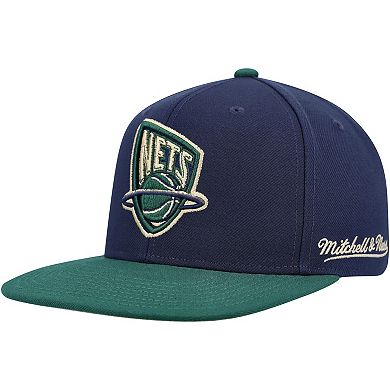 Men's Mitchell & Ness Navy/Green New Jersey Nets 35th Anniversary Hardwood Classics Grassland Fitted Hat