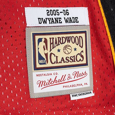 Men's Mitchell & Ness Dwyane Wade Black/Red Miami Heat Hardwood Classics 2005-06 Split Swingman Jersey