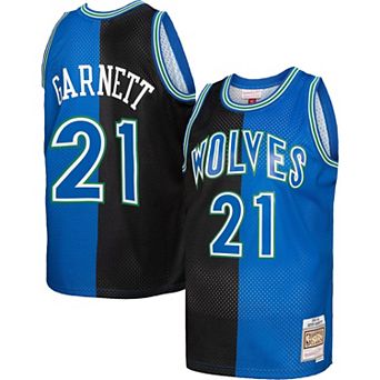 Men's Mitchell & Ness Kevin Garnett Black/Blue Minnesota Timberwolves Hardwood Classics 1995-96 Split Swingman Jersey