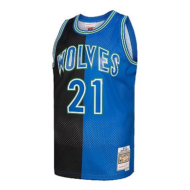 Men's Mitchell & Ness Kevin Garnett Black/Blue Minnesota Timberwolves Hardwood Classics 1995-96 Split Swingman Jersey