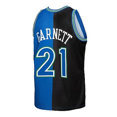 Men's Mitchell & Ness Kevin Garnett Black/Blue Minnesota Timberwolves Hardwood Classics 1995-96 Split Swingman Jersey