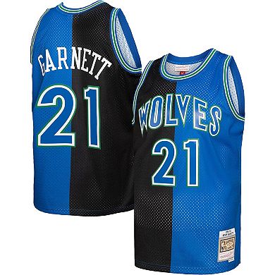 Men's Mitchell & Ness Kevin Garnett Black/Blue Minnesota Timberwolves Hardwood Classics 1995-96 Split Swingman Jersey