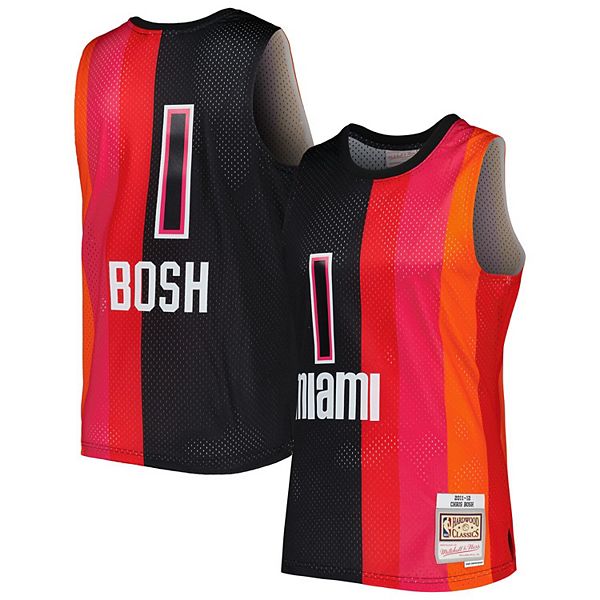 Men's Mitchell Ness Chris Bosh Black/Red Miami Heat Hardwood