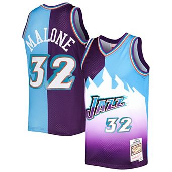 Men's Mitchell & Ness Karl Malone Purple/Turquoise Utah Jazz Hardwood Classics 1996-97 Split Swingman Jersey