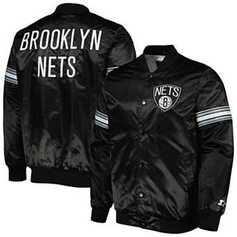 Men's Starter Black Brooklyn Nets Pick & Roll Satin Full-Snap Varsity Jacket
