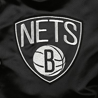 Men's Starter Black Brooklyn Nets Pick & Roll Satin Full-Snap Varsity Jacket