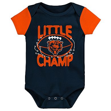 Newborn & Infant Navy/Orange Chicago Bears Little Champ Three-Piece Bodysuit Bib & Booties Set