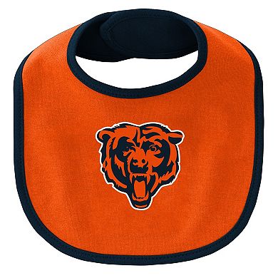 Newborn & Infant Navy/Orange Chicago Bears Little Champ Three-Piece Bodysuit Bib & Booties Set