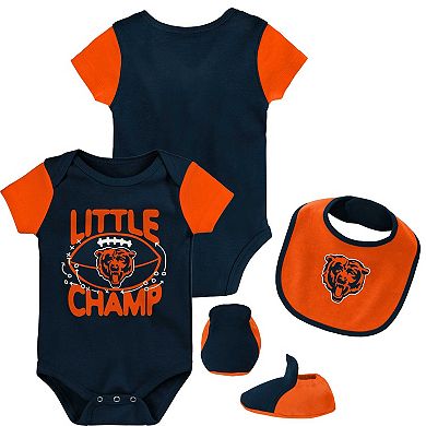 Newborn & Infant Navy/Orange Chicago Bears Little Champ Three-Piece Bodysuit Bib & Booties Set