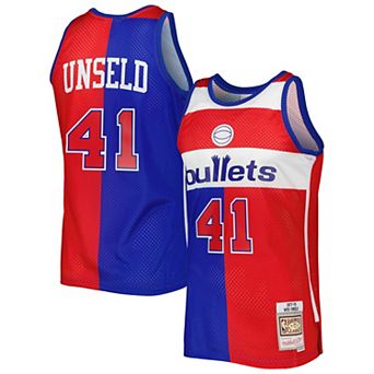Men's Mitchell & Ness Wes Unseld Blue/Red Washington Bullets Hardwood Classics 1977-78 Split Swingman Jersey