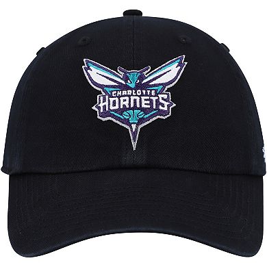 Men's '47 Black Charlotte Hornets Team Logo Clean Up Adjustable Hat
