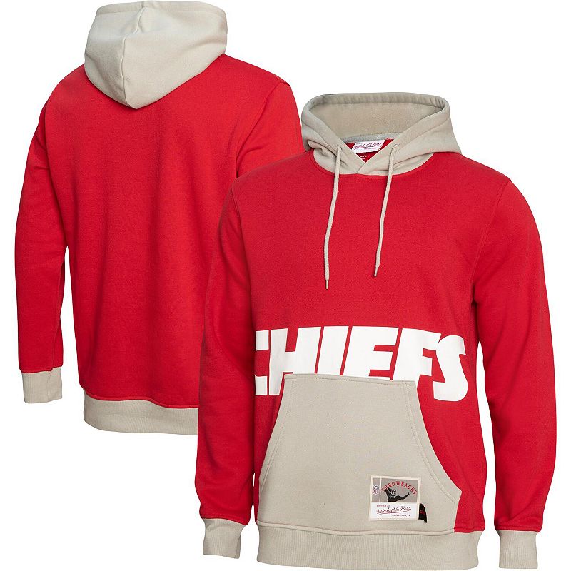 Mens Mitchell & Ness Red Kansas City Chiefs Big Face 5.0 Pullover Hoodie, 