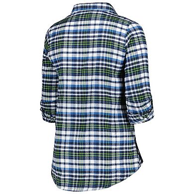 Women's Concepts Sport College Navy Seattle Seahawks Plus Size Mainstay Flannel Full-Button Long Sleeve Nightshirt