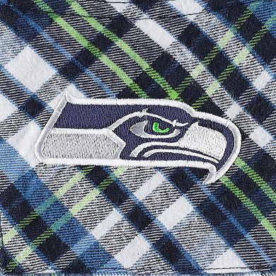 Women's Concepts Sport College Navy Seattle Seahawks Plus Size Mainstay Flannel Full-Button Long Sleeve Nightshirt