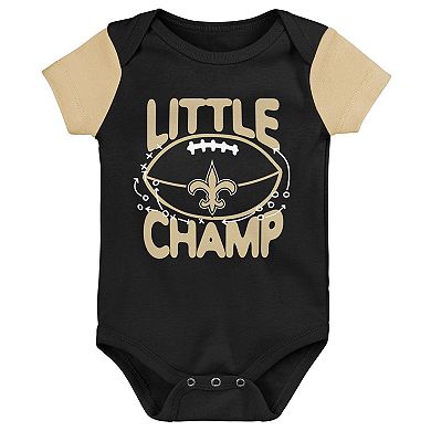 Newborn & Infant Black/Gold New Orleans Saints Little Champ Three-Piece Bodysuit Bib & Booties Set
