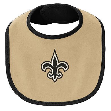 Newborn & Infant Black/Gold New Orleans Saints Little Champ Three-Piece Bodysuit Bib & Booties Set