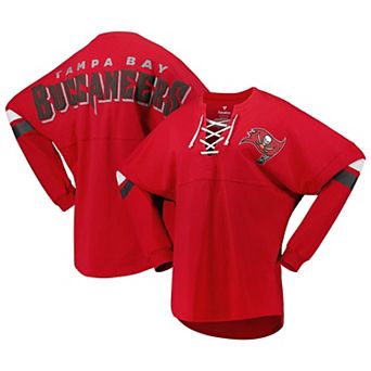 Women's Fanatics Branded Red Tampa Bay Buccaneers Spirit Jersey Lace-Up V-Neck Long Sleeve T-Shirt