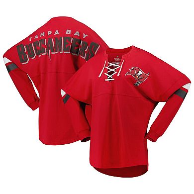 Women's Fanatics Branded Red Tampa Bay Buccaneers Spirit Jersey Lace-Up V-Neck Long Sleeve T-Shirt