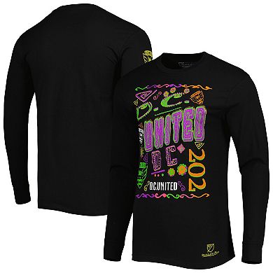 Men's Mitchell & Ness Black D.C. United Papel Picado Long Sleeve T-Shirt
