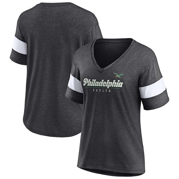Women's Fanatics Branded Heathered Charcoal Philadelphia Eagles Give It All  Half-Sleeve V-Neck T-Shirt