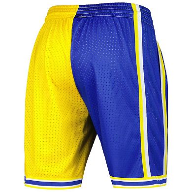 Men's Mitchell & Ness Royal/Gold Golden State Warriors Hardwood Classics 1995 Split Swingman Shorts