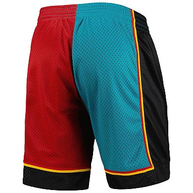 Men's Mitchell & Ness Teal/Red Detroit Pistons Hardwood Classics 1998 Split Swingman Shorts