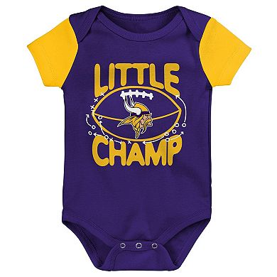 Newborn & Infant Purple/Gold Minnesota Vikings Little Champ Three-Piece Bodysuit Bib & Booties Set