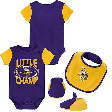 Newborn & Infant Purple/Gold Minnesota Vikings Little Champ Three-Piece Bodysuit Bib & Booties Set