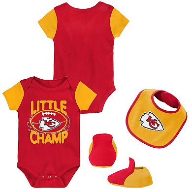 Newborn & Infant Red/Gold Kansas City Chiefs Little Champ Three-Piece Bodysuit Bib & Booties Set