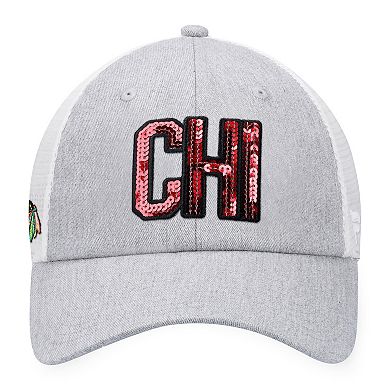 Women's  Fanatics Branded Heather Gray/White Chicago Blackhawks Iconic Glimmer Trucker Snapback Hat