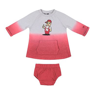Newborn & Infant Colosseum Gray/Scarlet Nebraska Huskers Hand in Hand Ombre Dress & Bloomers Set