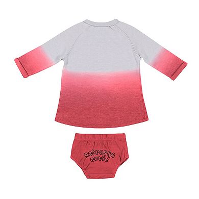 Newborn & Infant Colosseum Gray/Scarlet Nebraska Huskers Hand in Hand Ombre Dress & Bloomers Set