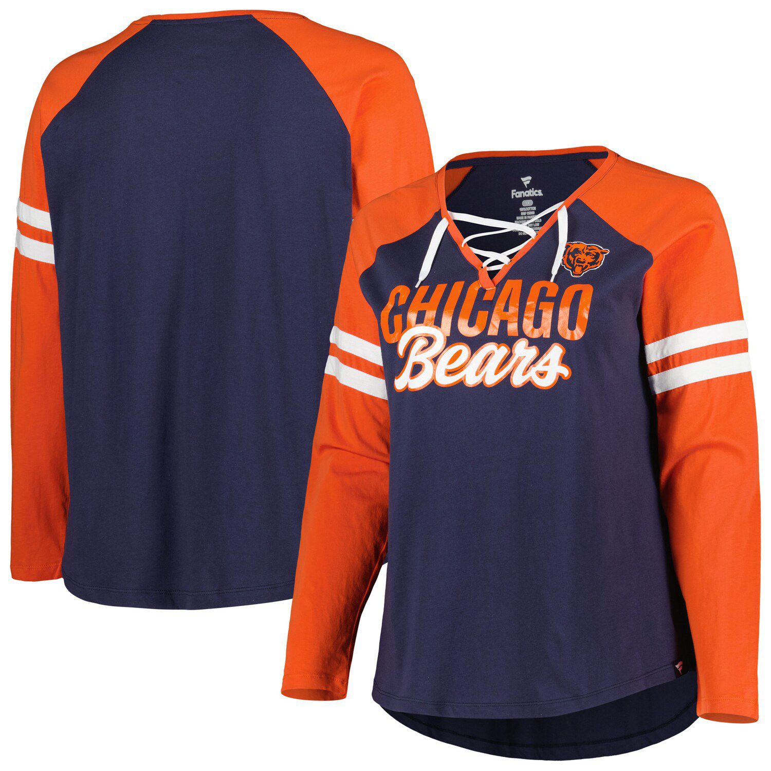 Men's Starter Navy Chicago Bears Throwback Raglan Hoodie Long Sleeve T-Shirt Size: Small