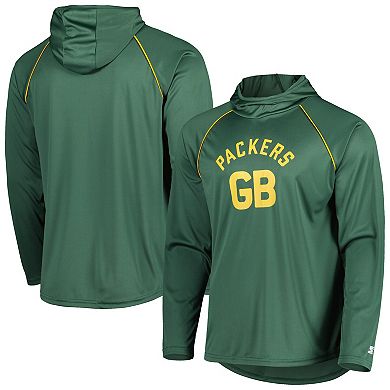 Men's Starter Green Green Bay Packers Vintage Logo Raglan Hoodie T-Shirt
