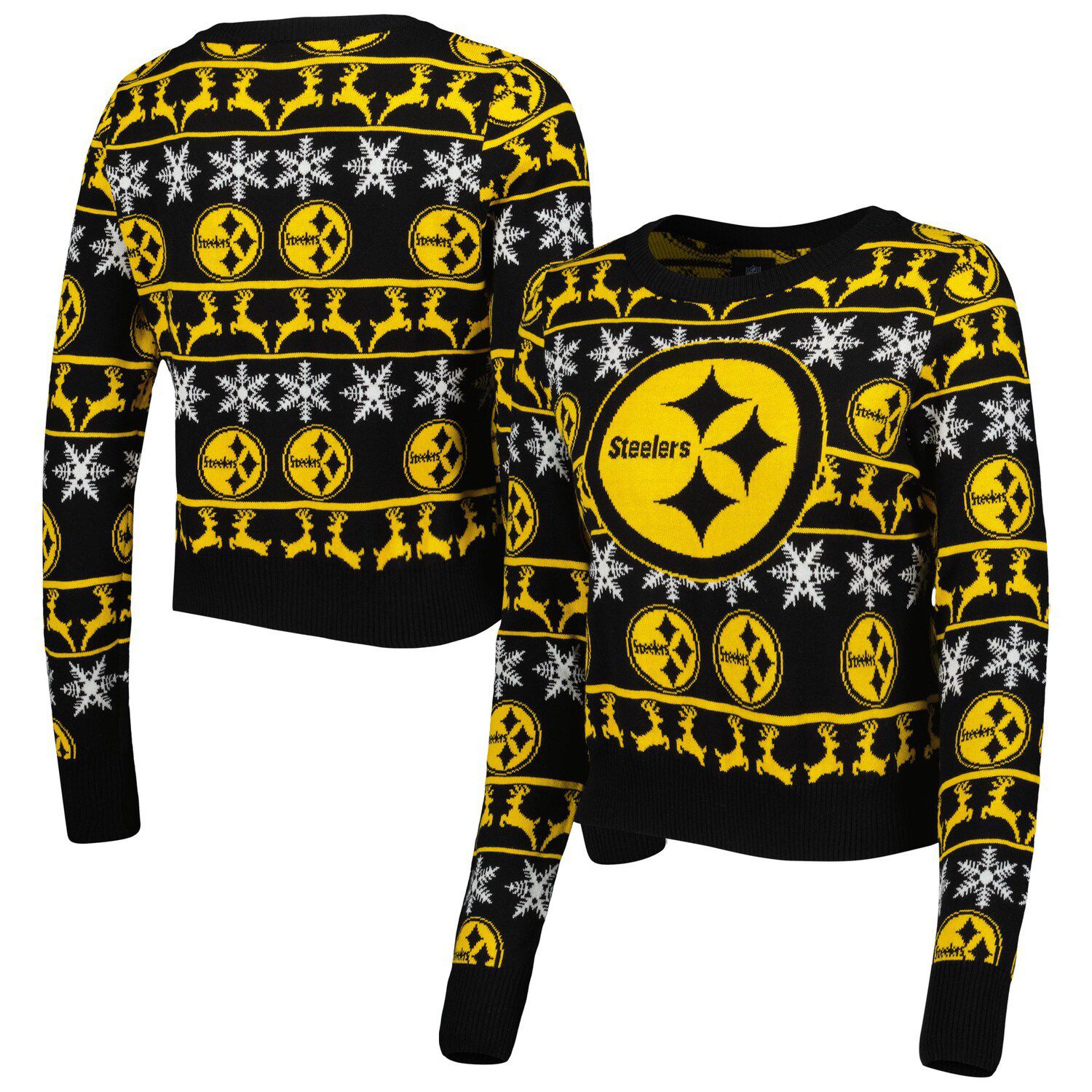 Men's FOCO White Pittsburgh Steelers Big Logo Knit Ugly Pullover Sweater