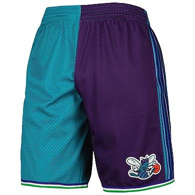 Men's Mitchell & Ness Teal/Purple Charlotte Hornets Hardwood Classics 1999 Split Swingman Shorts