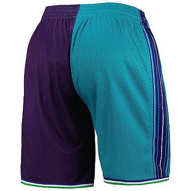 Men's Mitchell & Ness Teal/Purple Charlotte Hornets Hardwood Classics 1999 Split Swingman Shorts