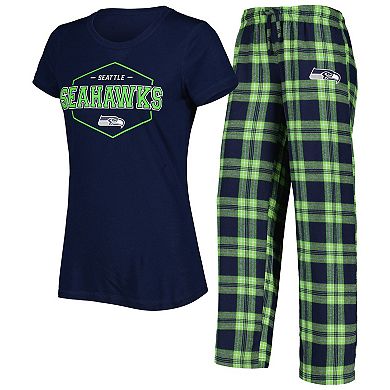 Women's Concepts Sport College Navy/Neon Green Seattle Seahawks Plus Size Badge T-Shirt & Pants Sleep Set