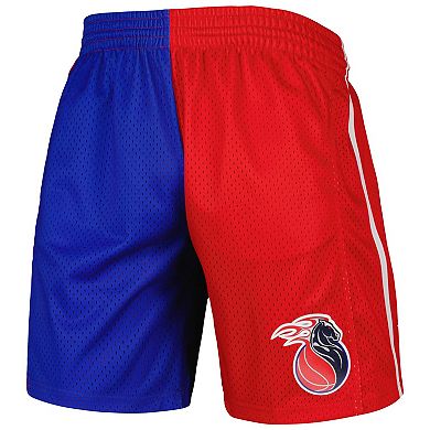 Men's Mitchell & Ness Blue/Red Detroit Pistons Hardwood Classics 2003 Split Swingman Shorts