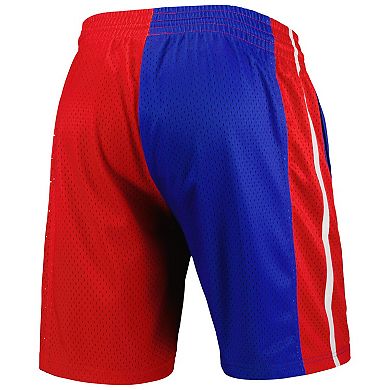 Men's Mitchell & Ness Blue/Red Detroit Pistons Hardwood Classics 2003 Split Swingman Shorts
