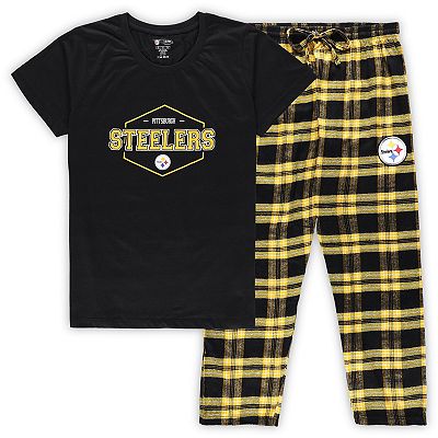 Women s Concepts Sport Black Gold Pittsburgh Steelers Plus Size Badge T Shirt Pants Sleep Set