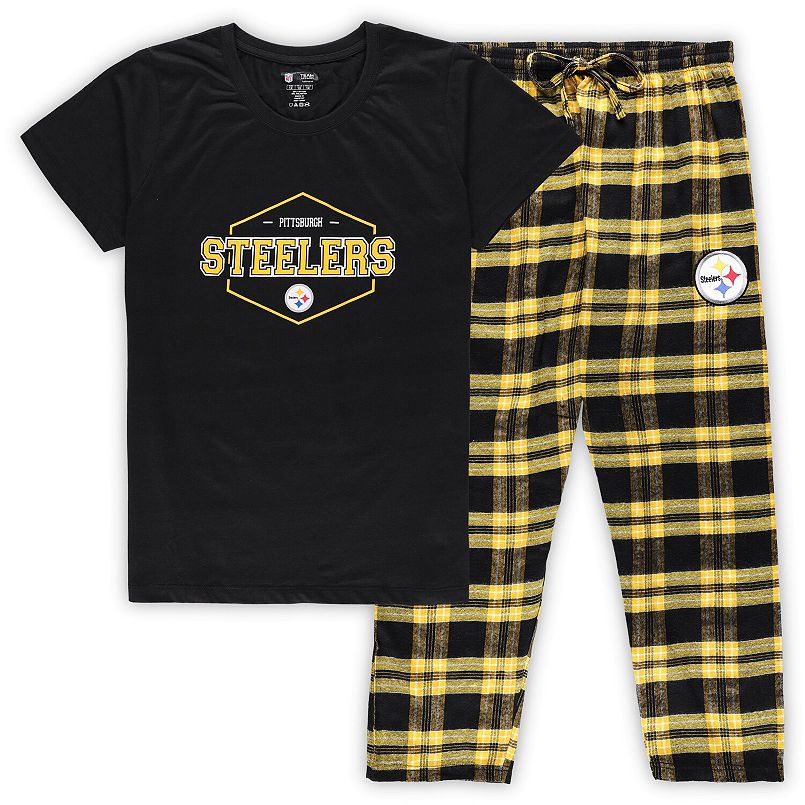 Women's Concepts Sport Black/Gold Pittsburgh Steelers Plus Size Badge T-Shirt & Pants Sleep Set