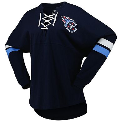 Women's Fanatics Branded Navy Tennessee Titans Spirit Jersey Lace-Up V-Neck Long Sleeve T-Shirt