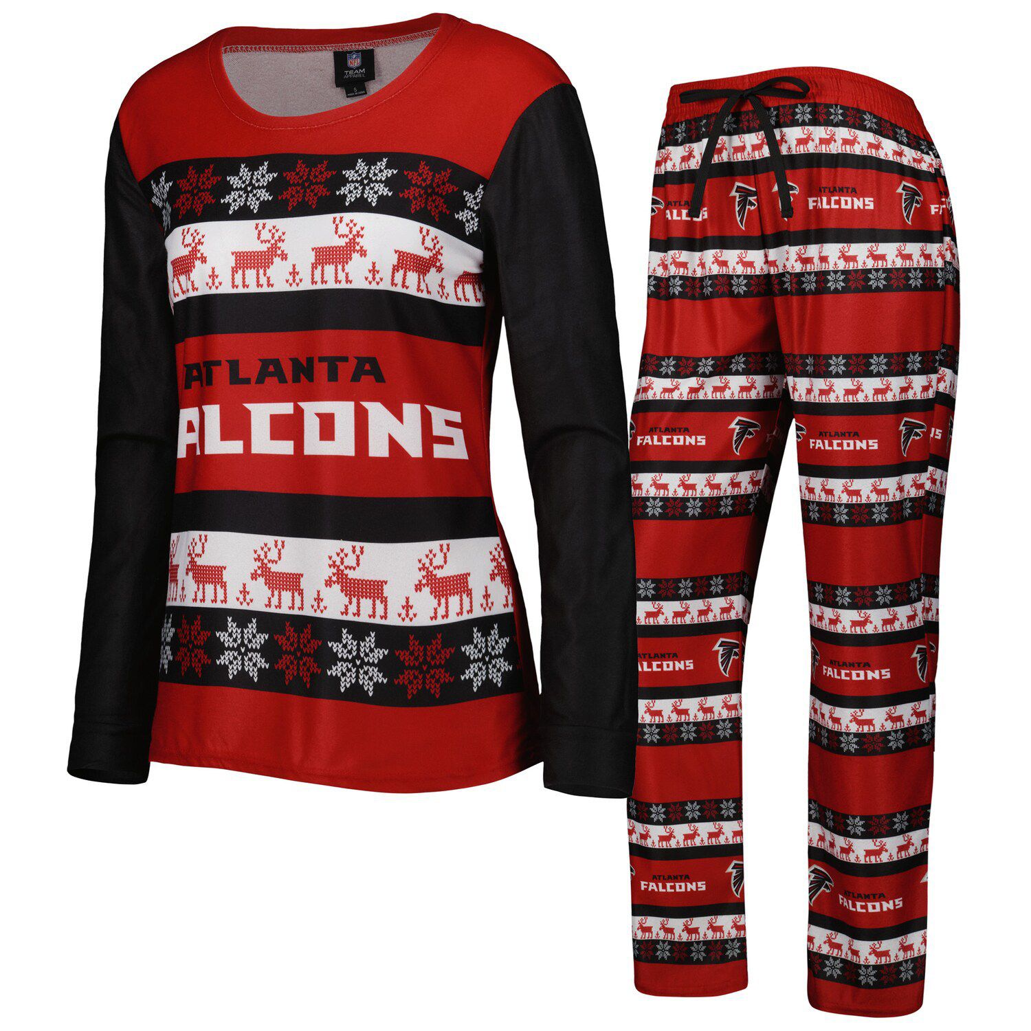 Atlanta Falcons FOCO Wordmark Ugly Pajama Set - Red